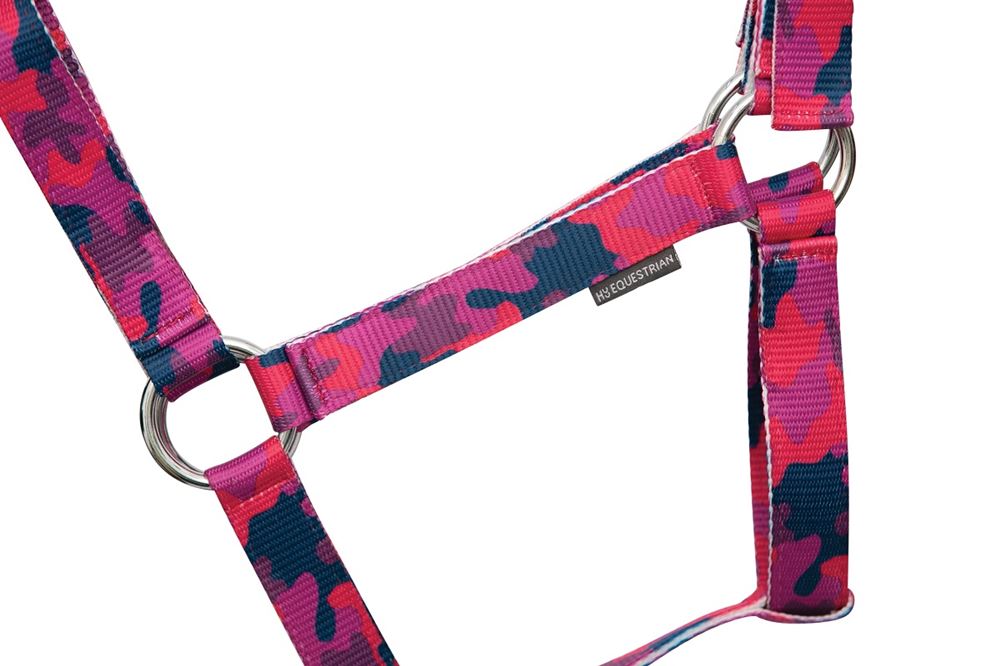 Hy Equestrian DynaForce Head Collar & Lead Rope (Raspberry/Navy)