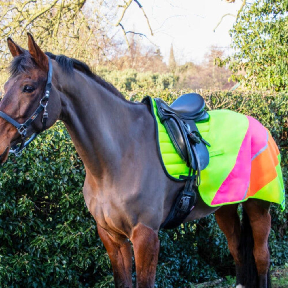 Hy Equestrian Reflector Quarter Mesh Exercise Sheet (Yellow/Pink/Orange)
