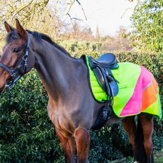 Hy Equestrian Reflector Quarter Mesh Exercise Sheet (Yellow/Pink/Orange)