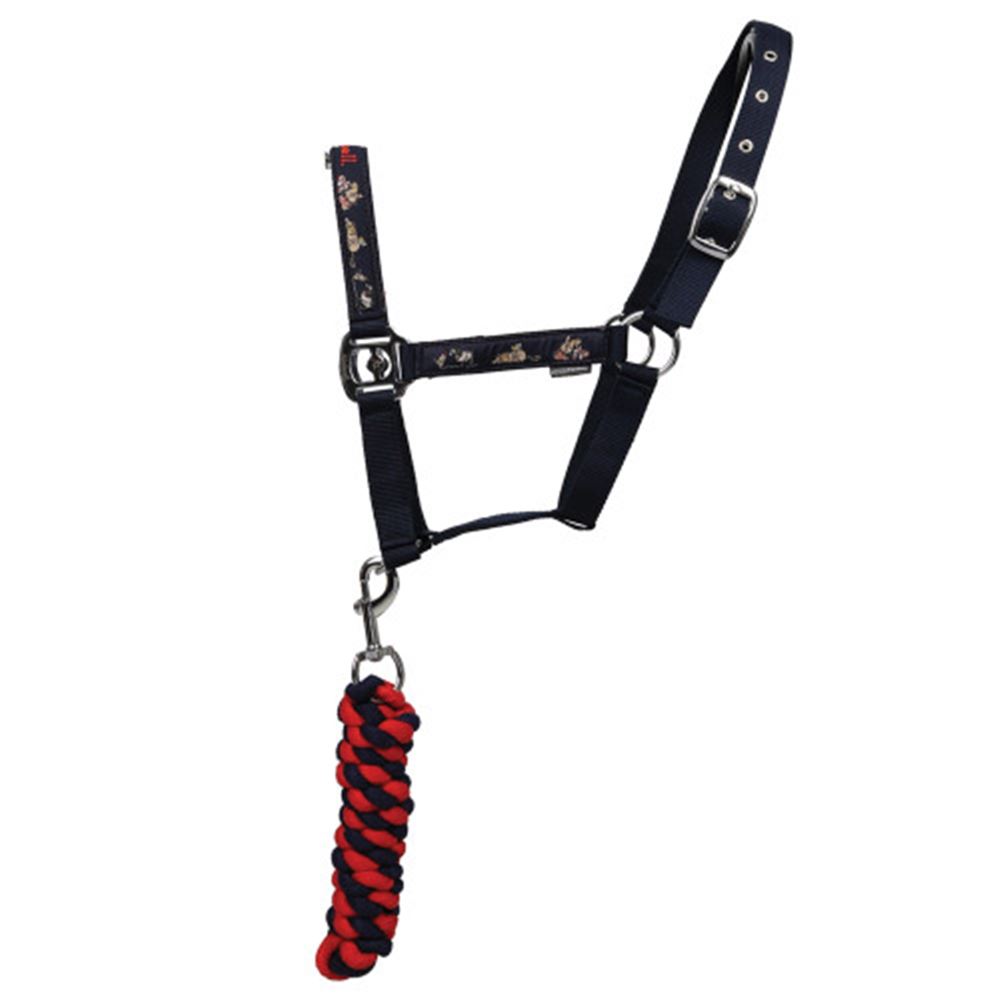 Hy Equestrian Thelwell Collection Practice Makes Perfect Head Collar & Lead Rope (Navy/Red)