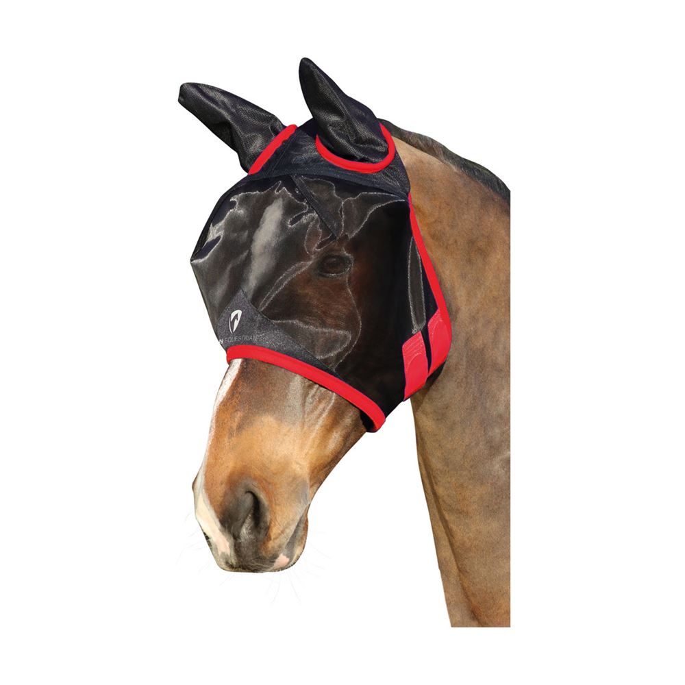 Hy Equestrian Mesh Half Mask with Ears (Black/Red)