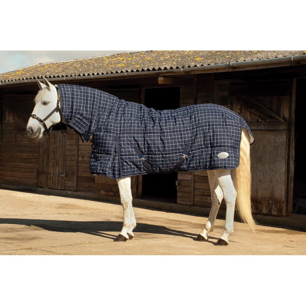 Rhinegold Dakota Full Neck Combo Stable Quilted Rug - 300g (Navy/White Check)