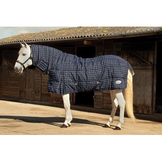 Rhinegold Dakota Full Neck Combo Stable Quilted Rug - 300g (Navy/White Check)