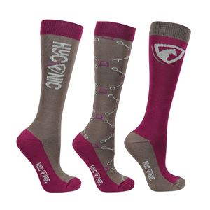 HYCONIC Adults Pattern Socks by Hy Equestrian - Pack of 3 (Grey/Purple)