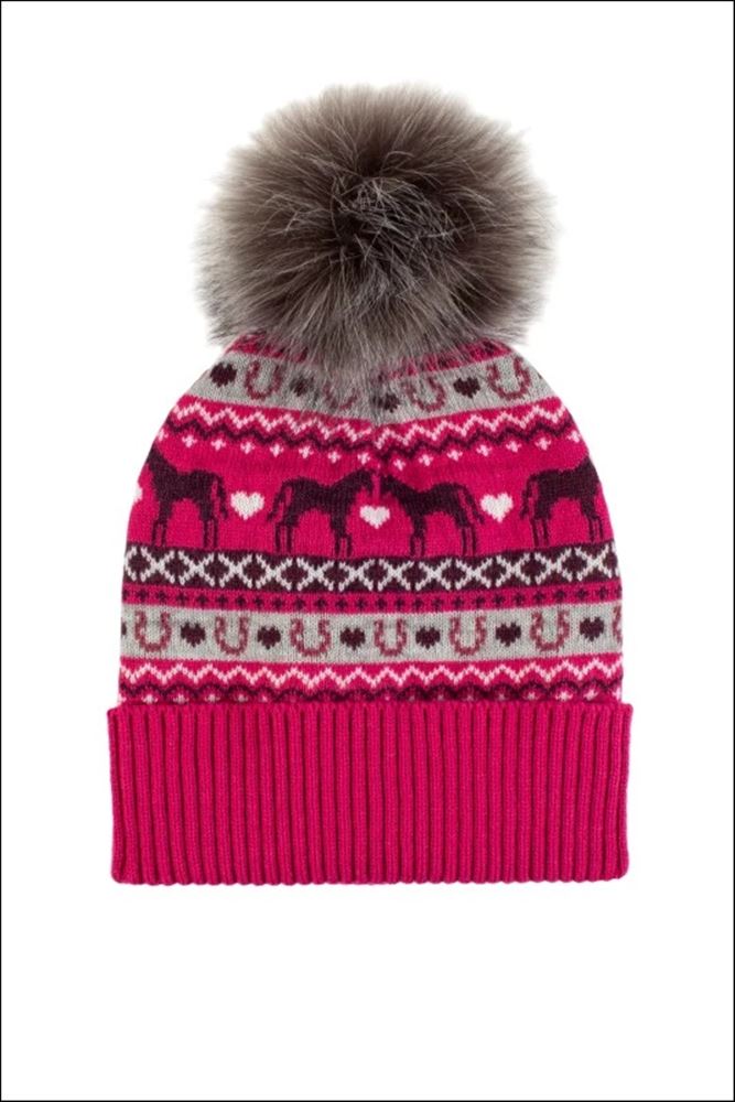 Platinum Adults Malmo Fairisle Pom Hat (Pink)