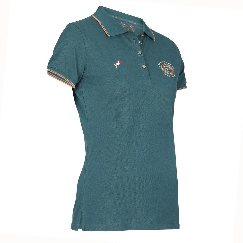 Shires Aubrion Poise Tech Polo - Young Rider (Green)