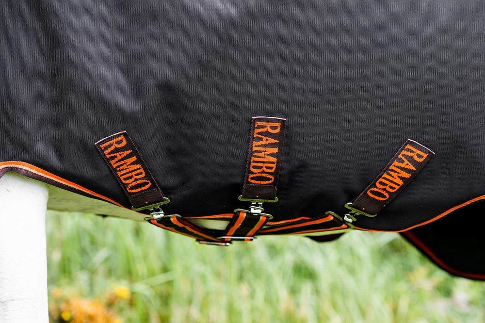Horseware Rambo Supreme Turnout Medium 200g  (Black/Orange, Tan & Brown)