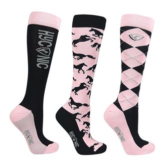 HyCONIC by Hy Equestrian Adults Pattern Socks - Pack of 3 (Navy/Rose)