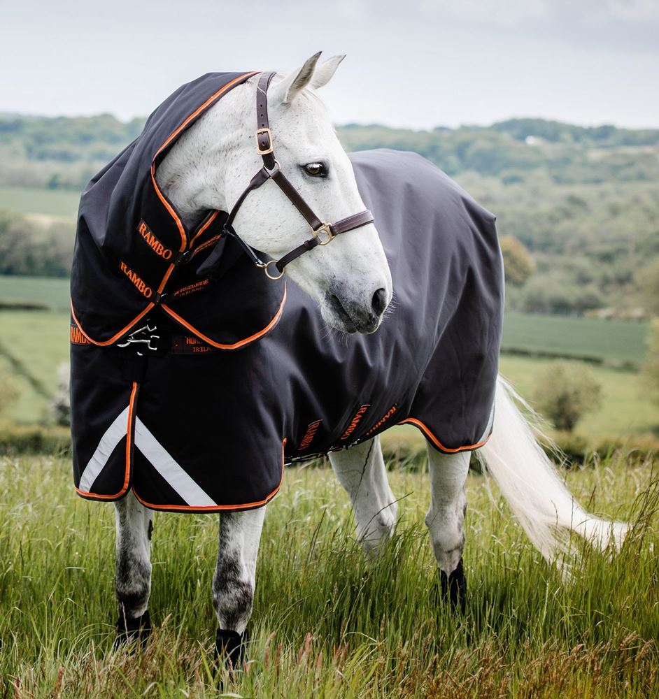 Horseware Rambo Supreme Turnout Medium 200g  (Black/Orange, Tan & Brown)
