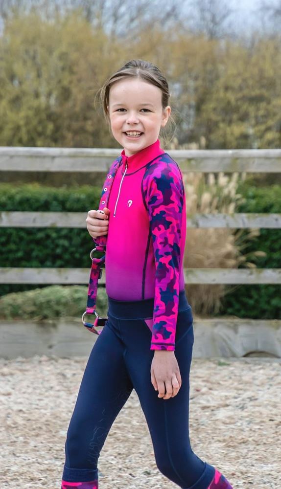 Hy Equestrian DynaForce Riding Tights (Raspberry/Navy)