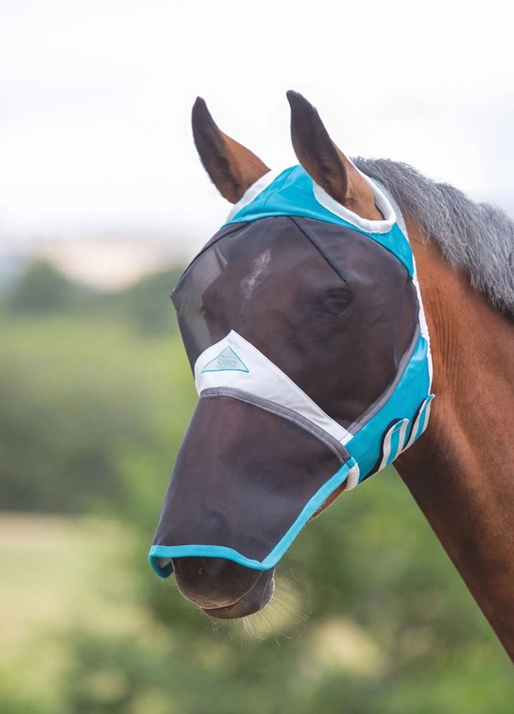 Shires FlyGuard Pro Fine Mesh Fly Mask With Ear Hole & Nose (Teal)