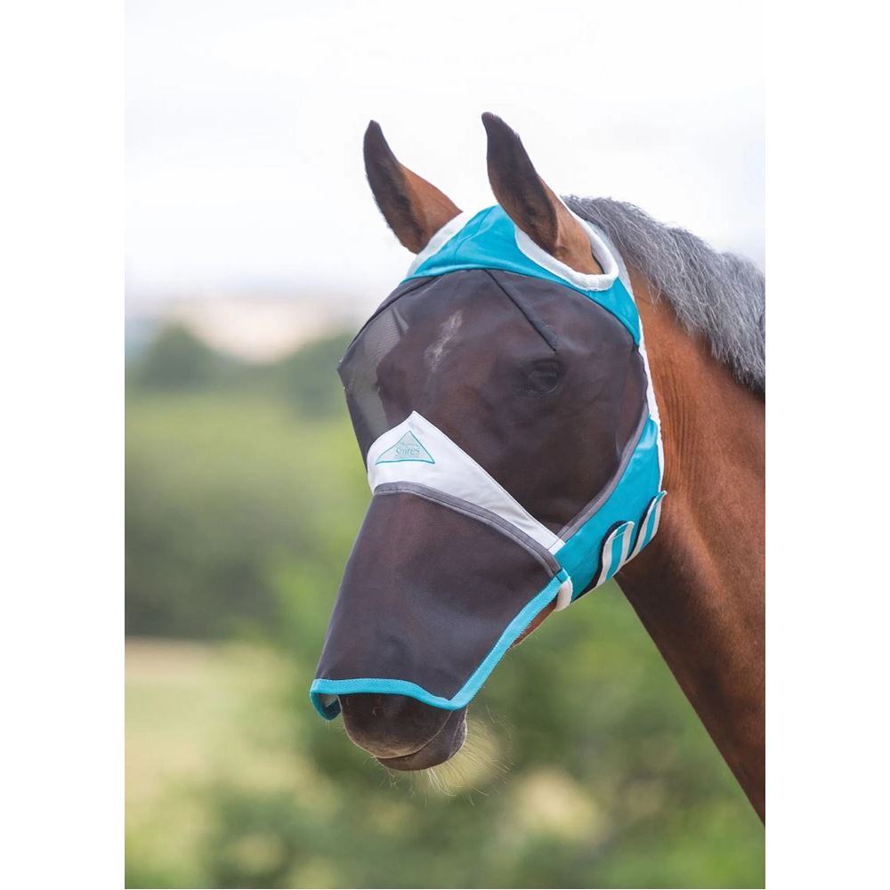 Shires FlyGuard Pro Fine Mesh Fly Mask With Ear Hole & Nose (Teal)