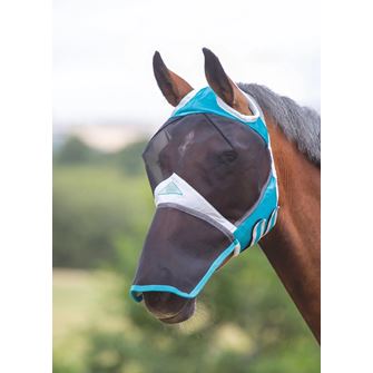 Shires FlyGuard Pro Fine Mesh Fly Mask With Ear Hole & Nose (Teal)